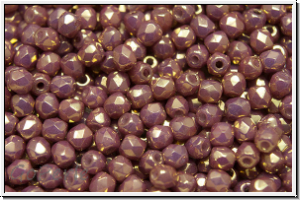 B�hm. Glasschliffperle, feuerpol., 3mm, white, op., rose gold luster, 50 Stk.