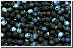 B�hm. Glasschliffperle, feuerpol., 3mm, black, op., mattte, AB, 50 Stk.