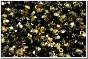 B�hm. Glasschliffperle, feuerpol., 3mm, black, op., half brass, 50 Stk.