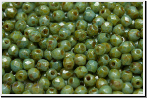 B�hm. Glasschliffperle, feuerpol., 3mm, white, alabaster, green/brown marbled, 50 Stk.