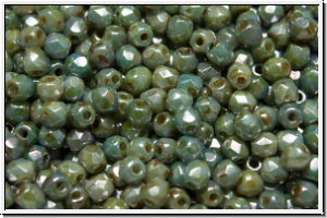 B�hm. Glasschliffperle, feuerpol., 3mm, white, op., blue/brown marbled, 50 Stk.