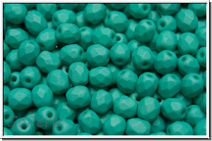 B�hm. Glasschliffperle, feuerpol., 4mm, white, alabaster, turquoise pastel, matte, 50 Stk.