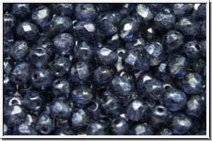 B�hm. Glasschliffperle, feuerpol., 4mm, crystal, trans., blue waxed, 50 Stk.