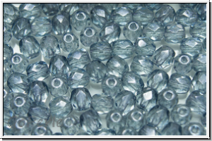 B�hm. Glasschliffperle, feuerpol., 4mm, crystal, trans., blue marbled, 50 Stk.