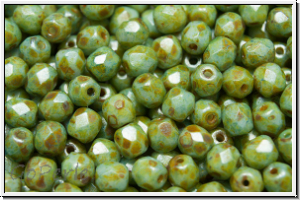 B�hm. Glasschliffperle, feuerpol., 4mm, white, alabaster, green/brown marbled, 50 Stk.