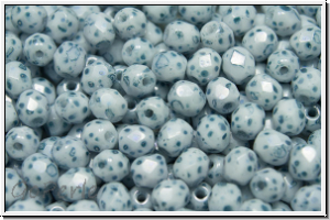 B�hm. Glasschliffperle, feuerpol., 4mm, white, alabaster, blue marbled, 50 Stk.