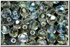 B�hm. Glasschliffperle, feuerpol., 6mm, crystal, trans., AB, 25 Stk.