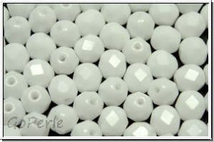 B�hm. Glasschliffperle, feuerpol., 6mm, white, op., 25 Stk.