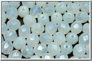 B�hm. Glasschliffperle, feuerpol., 6mm, white, opal, 25 Stk.