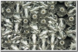 B�hm. Glasschliffperle, feuerpol., 6mm, crystal, trans., silver-ld., 25 Stk.