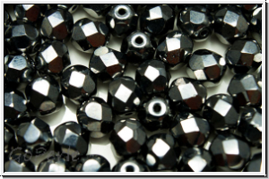B�hm. Glasschliffperle, feuerpol., 6mm, hematite, met., 25 Stk.