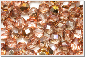 B�hm. Glasschliffperle, feuerpol., 6mm, crystal, trans., half capri gold, 25 Stk.