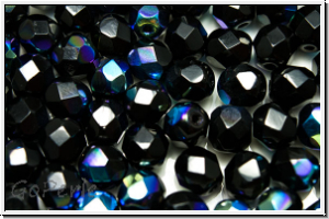 B�hm. Glasschliffperle, feuerpol., 6mm, black, op., AB, 25 Stk.
