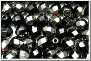 B�hm. Glasschliffperle, feuerpol., 6mm, black, op., half chrome, 25 Stk.