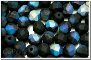 B�hm. Glasschliffperle, feuerpol., 6mm, black, op., matte, AB, 25 Stk.