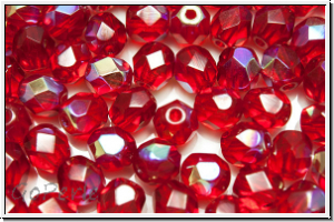 B�hm. Glasschliffperle, feuerpol., 6mm, siam, trans., AB, 25 Stk.