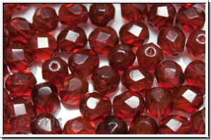 B�hm. Glasschliffperle, feuerpol., 6mm, golden ruby, trans., 25 Stk.