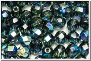 B�hm. Glasschliffperle, feuerpol., 6mm, montana, trans., AB, 25 Stk.