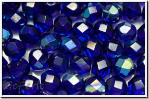 B�hm. Glasschliffperle, feuerpol., 6mm, cobalt, dk., trans., AB, 25 Stk.