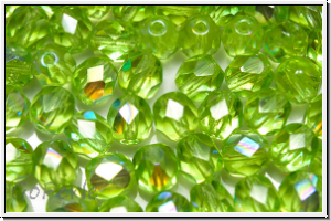 B�hm. Glasschliffperle, feuerpol., 6mm, peridot, lt., trans., AB, 25 Stk.