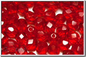 B�hm. Glasschliffperle, feuerpol., 6mm, siam, lt., trans., 25 Stk.