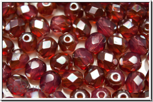 B�hm. Glasschliffperle, feuerpol., 6mm, rose, opal, half apricot luster, 25 Stk.