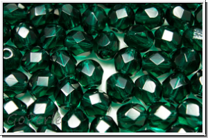 B�hm. Glasschliffperle, feuerpol., 6mm, emerald, dk., trans., 25 Stk.