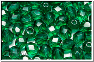 B�hm. Glasschliffperle, feuerpol., 6mm, emerald, trans., 25 Stk.