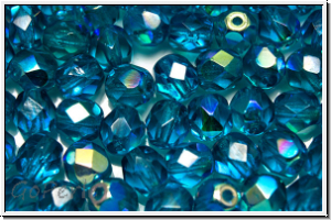 B�hm. Glasschliffperle, feuerpol., 6mm, blue zircon, trans., AB, 25 Stk.