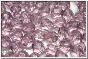 B�hm. Glasschliffperle, feuerpol., 6mm, amethyst, lt., trans., 25 Stk.