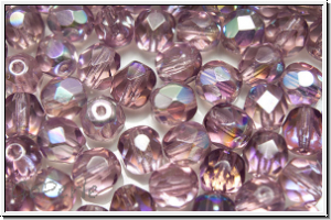 B�hm. Glasschliffperle, feuerpol., 6mm, amethyst, trans., AB, 25 Stk.