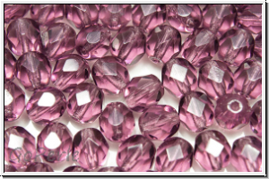B�hm. Glasschliffperle, feuerpol., 6mm, amethyst, trans., 25 Stk.