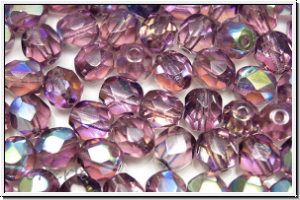 B�hm. Glasschliffperle, feuerpol., 6mm, amethyst, trans., AB, 25 Stk.