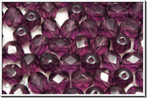 B�hm. Glasschliffperle, feuerpol., 6mm, amethyst, dk., trans., 25 Stk.