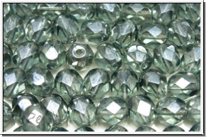 B�hm. Glasschliffperle, feuerpol., 6mm, grey, lt., trans., luster, 25 Stk.