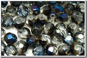 B�hm. Glasschliffperle, feuerpol., 6mm, crystal, trans., half azuro, 25 Stk.