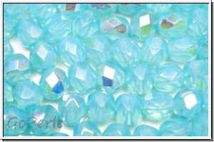 B�hm. Glasschliffperle, feuerpol., 6mm, aqua, opal, AB, 25 Stk.