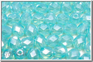 B�hm. Glasschliffperle, feuerpol., 6mm, aqua, opal, luster, 25 Stk.