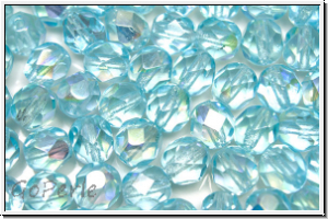 B�hm. Glasschliffperle, feuerpol., 6mm, aqua, lt., trans., AB, 25 Stk.
