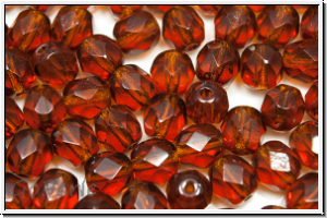 B�hm. Glasschliffperle, feuerpol., 6mm, topaz, dk., trans., 25 Stk.