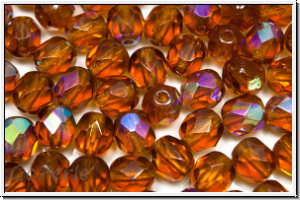 B�hm. Glasschliffperle, feuerpol., 6mm, topaz, med., trans., AB, 25 Stk.