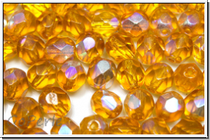 B�hm. Glasschliffperle, feuerpol., 6mm, topaz, trans., AB, 25 Stk.