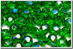 B�hm. Glasschliffperle, feuerpol., 6mm, kelly green, trans., AB, 25 Stk.