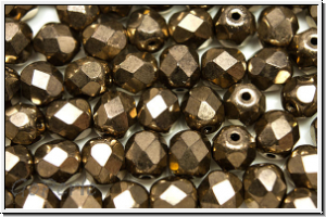 B�hm. Glasschliffperle, feuerpol., 6mm, bronze, gold dorado, met., 25 Stk.