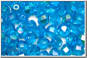 B�hm. Glasschliffperle, feuerpol., 6mm, ocean blue, trans., AB, 25 Stk.