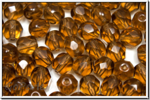 B�hm. Glasschliffperle, feuerpol., 6mm, topaz, smoked, trans., 25 Stk.