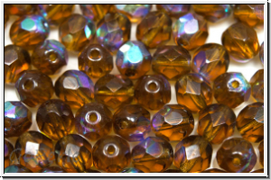 B�hm. Glasschliffperle, feuerpol., 6mm, topaz, lt. smoked, trans., AB, 25 Stk.