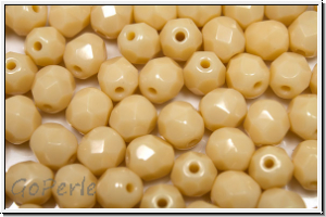 B�hm. Glasschliffperle, feuerpol., 6mm, beige, op., 25 Stk.