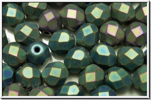 B�hm. Glasschliffperle, feuerpol., 6mm, green, met., matte, iris., 25 Stk.