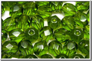 B�hm. Glasschliffperle, feuerpol., 6mm, olivine, dk., trans., 25 Stk.